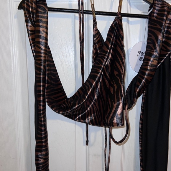 NWT PRINCESS POLLY Dance Until Dawn Tiger Print Crop Top Halter Chain Strap Sz 4 - Picture 6 of 11